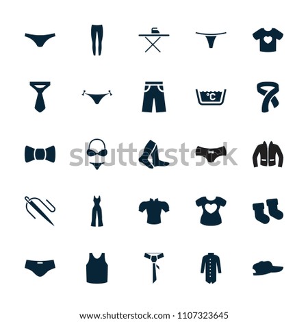 Textile icon. collection of 25 textile filled icons such as baby socks, panties with heart, socks, female underwear, singlet. editable textile icons for web and mobile.