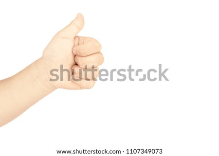 hand of fat girl in gestures for showing symbol of hand isolated on white background
