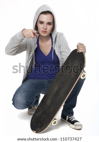  teenager girl with skateboard