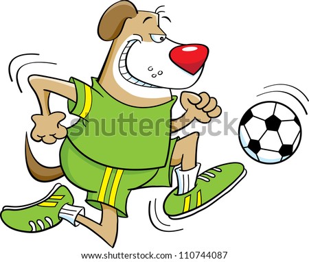 Cartoon illustration of a Dog playing soccer