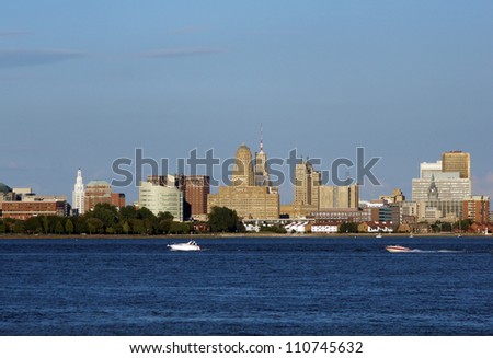 Skyline of Buffalo, NY, as seen from across the Niagara River from Canada
