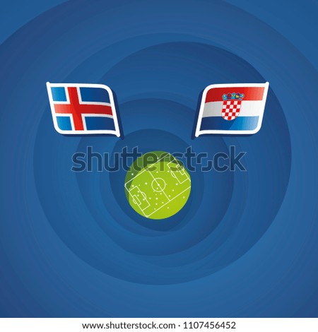 Iceland vs Croatia flags abstract soccer stadium background