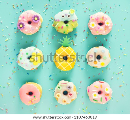 Aerial view of pastel donuts