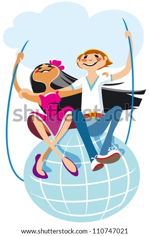 Lovers Sitting on a Swing