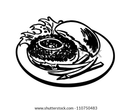 Hamburger And Fries - Retro Clipart Illustration
