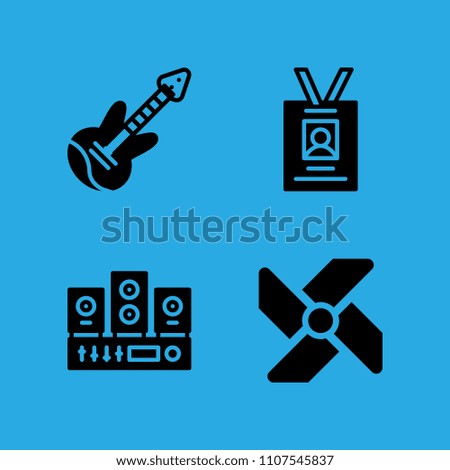 id card, windmill, electric guitar and sound system icons vector in sample icon set for web and graphic design