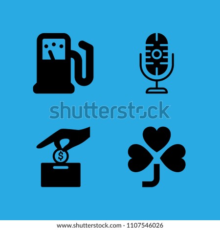 gas station, clover, make a donation and microphone icons vector in sample icon set for web and graphic design