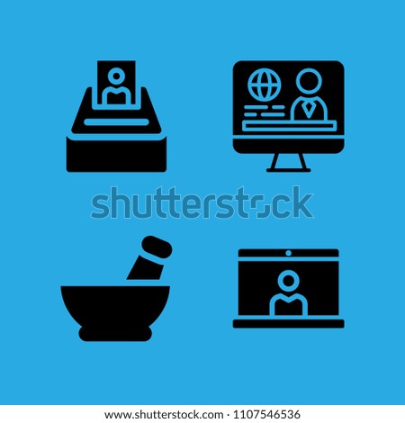 mortar, television, selection and video conference icons vector in sample icon set for web and graphic design
