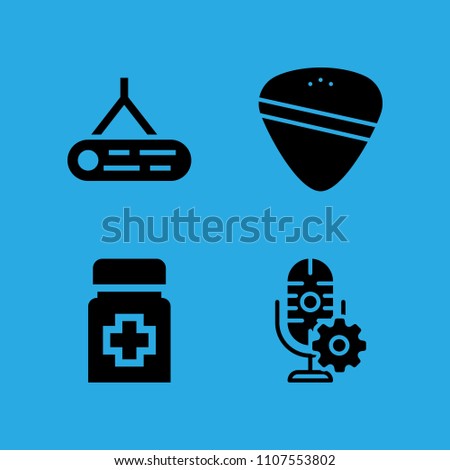 medicine, guitar pick, log and microphone icons vector in sample icon set for web and graphic design