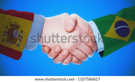 Spain - Brazil / Handshake concept about countries and politics