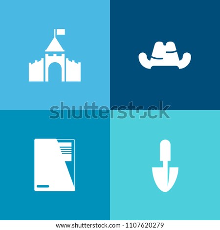 Modern, simple vector icon set on colorful background with shovel, sport, equipment, page, tool, style, medieval, tower, internet, business, history, work, fashion, hat, handle, knight, building icons