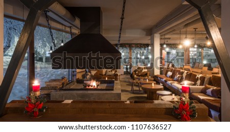 Restaurant interior during winter holidays