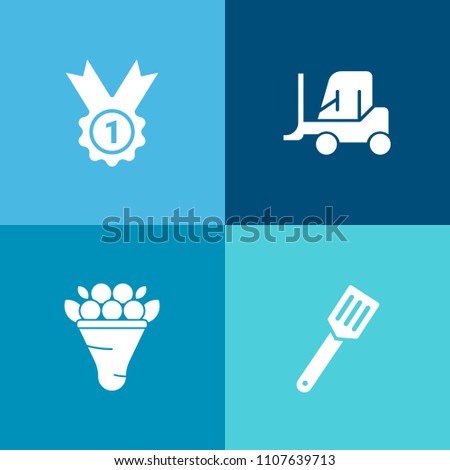 Modern, simple vector icon set on colorful background with bright, success, plant, transportation, bouquet, blossom, food, pot, achievement, pink, ribbon, award, champion, white, view, delivery icons