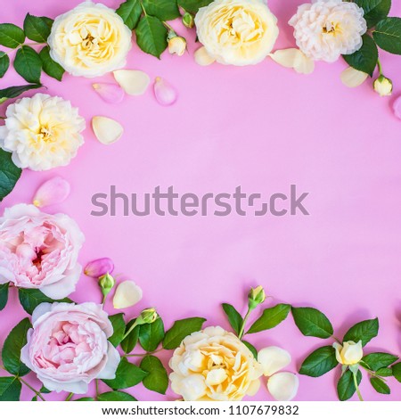 Pink and white peonies on a pink background. Pink peonies. Vintage background with flowers and place under the text. View from above