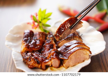 Barbecue pork combination. char siew and roasted pork. Hong kong cuisine, Chinese cuisine