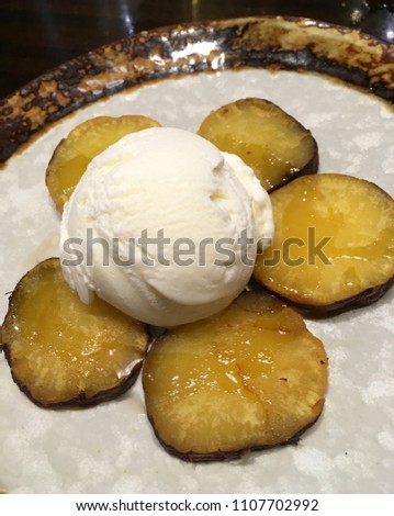 Hot Baked Sweet potatoes serve with vanilla  ice cream
