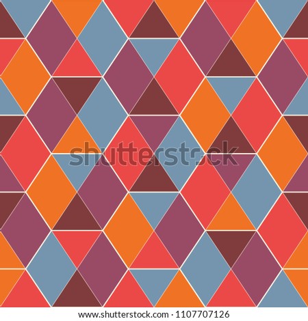Seamless pattern with stained glass mosaic. Interlocking triangles tessellation. Contemporary print with repeated hexagons. Modern abstract ornamental background. Geometric motif. Vector digital paper