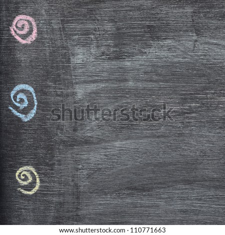 Black blackboard with chalk drawing on the left side.