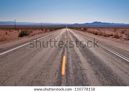 Route 66 to Joshua Tree National Park, California, USA Royalty-Free Stock Photo #110778158