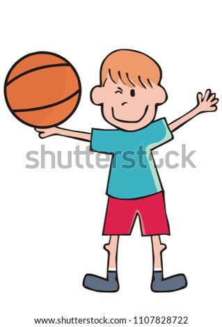 boy and basketball, funny vector illustration