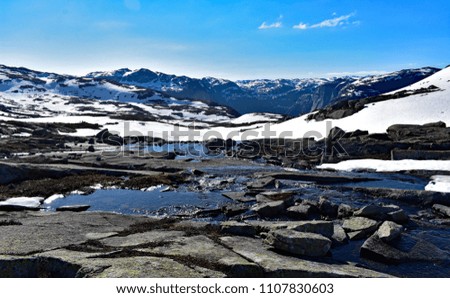 Icy pond on mountain