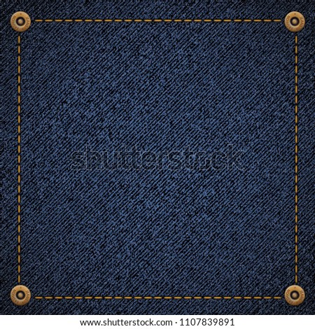 Background of blue denim fabric with threads and rivets. Stock vector illustration. Royalty-Free Stock Photo #1107839891