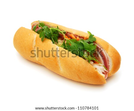 Closeup of sandwiches isolated on white background Royalty-Free Stock Photo #110784101