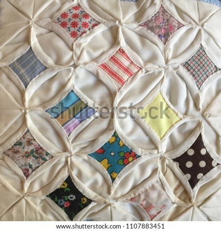 Vintage Pillow Top Cathedral Window Quilted Design Royalty-Free Stock Photo #1107883451