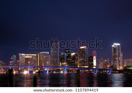 The night skyline of Miami, Florida