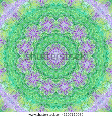 Digitally created mandala suitable for meditational in light green and teal colors