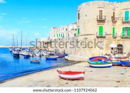 Fishing boats in small port Giovinazzo near Bari, Apulia, Italy
