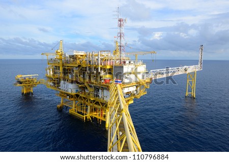 The offshore oil rig in the gulf of Thailand. Royalty-Free Stock Photo #110796884