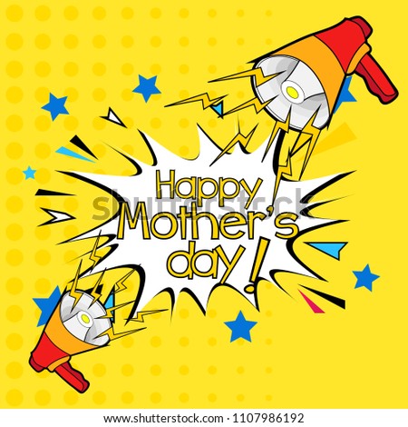 happy mother's day, beautiful greeting card label or background with cartoon speaker theme