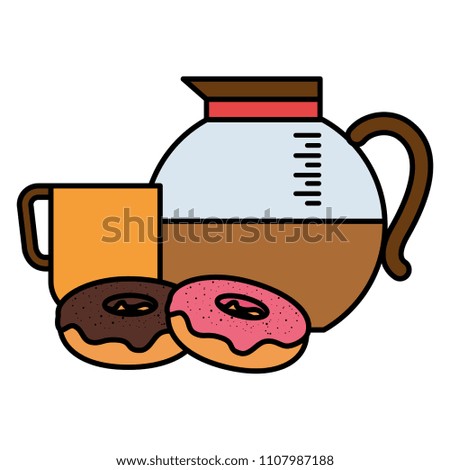 coffee cup and teacup with sweet donuts