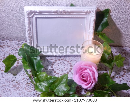 Photo Frame, Candles, Roses and Ivy