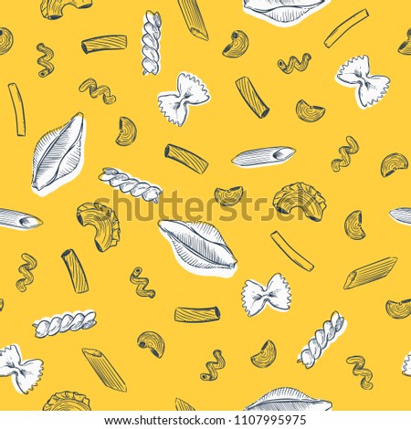 Pasta set ,seamless pattern vector. Hand draw sketch vintage style.