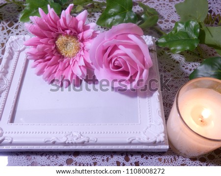 Rose and Margaret, candle and photo frame