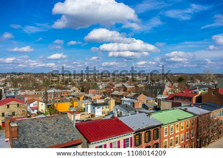 Aerial view of Old town in United state with blue sky in summer daytime - West Chester, Pennsylvania USA  Royalty-Free Stock Photo #1108014209