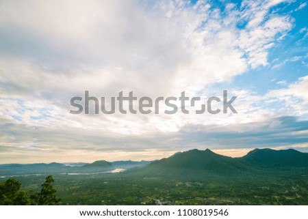 Landscape mountain sunrise blue sky with cloud summer vacation background