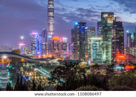 night view of Shenzhen downtown skyscrapers and skyline
