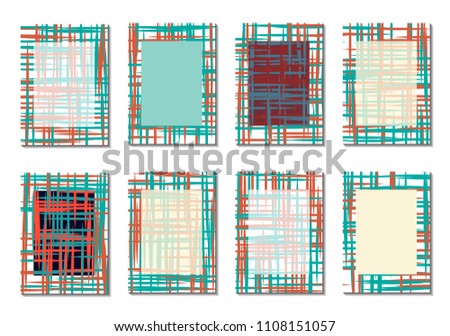 Geometric Covers. Abstract Striped Backgrounds for Posters, Cards, Banners. Trendy Minimal Patterns with Grid of Colorful Stripes. Abstract Covers made with Clipping Mask. Editable Isolated on White