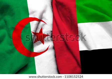 Algeria and United Arab Emirates flag on cloth texture