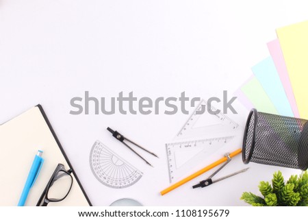 Flat lay. Creative arrangement of geometry - Education in mathematics. architecture and engineering concept with copy space