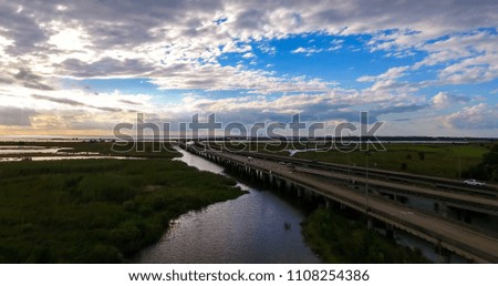 Blue sky over the Mobile Bay Causeway on the Alabama Gulf Coast