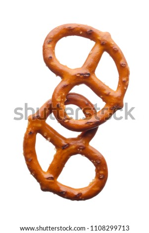 Food: salted pretzels, isolated on white background