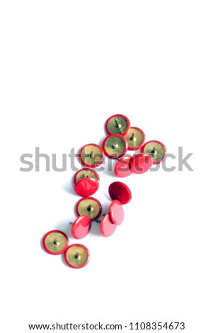 drawing pins isolated on white background with copy space for you text