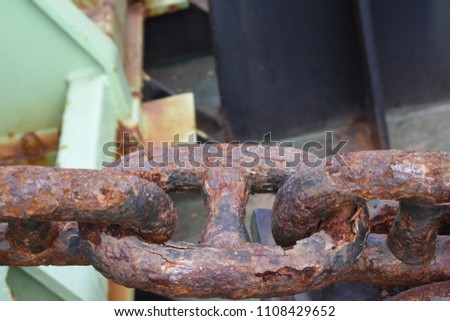 Anchor chain with rusty. on the tug ship. close up