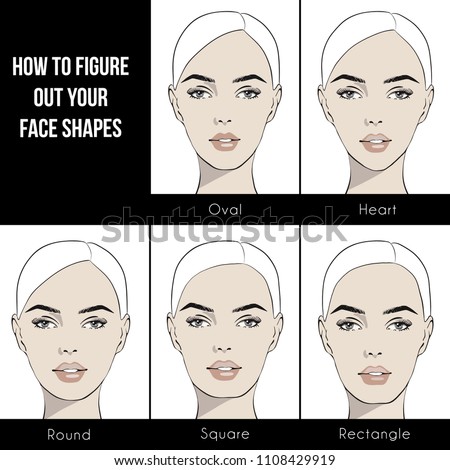 Set of vector face shapes. Oval, heart, round, square, rectangle. Different types of face people. Various types of women faces. Set Portrait of beautiful women