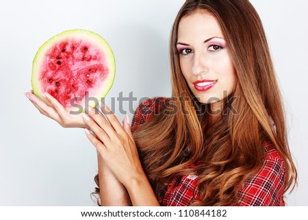 beautiful woman with watermelon