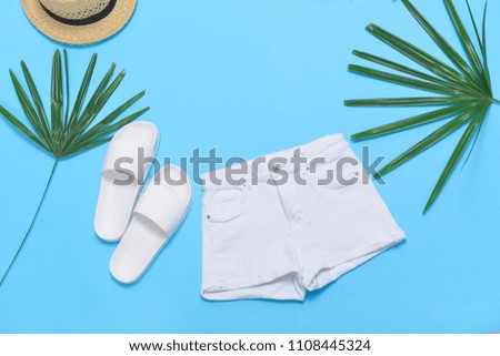 Feminine summer accessories on the white background

